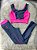 Conjunto Legging Bolso Vivo+Top Cor Cinza+Rosa Neon - Imagem 1