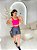 Conjunto Short Marcela+Top Cor Cinza+Rosa Neon - Imagem 1