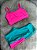 Conjunto Short Bolso+Top Alça Reta Cor Verde Esmeralda+Rosa Neon - Imagem 1