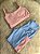Conjunto Short Bolso+Top Alça Reta Cor Azul Celeste+Rosa BB - Imagem 1