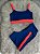 Conjunto Short Aline+Top Alça Reta Cor Azul Marinho+Laranja Neon - Imagem 1