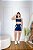 Conjunto Short Aline+Top Alça Reta Cor Azul Marinho+Off - Imagem 1