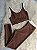 Conjunto Estilo Legging Canelado Poliamida+Top Cor Marrom+Off - Imagem 1