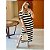 VESTIDO LONGO COM BOLSOS E FENDA LATERAL LISTRADO VERDE MARROM NUDE PRETO COM MANGA CONFORTÁVEL TAM ÚNICO (FORMA GRANDE) - Imagem 5