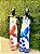 Tecido Crepe Arara Tropical azul vermelho com barrado estampado colorido vestido blusinha - Imagem 1