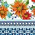 TECIDO CREPINHO FLORES LARANJAS COM VICHY E AZULEIJOS AZUL PARA CONFECÇÃO DE VESTIDOS, SAIAS, BLUSAS, ETC - Imagem 1