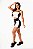Conjunto Fitness Short Preto com Branco Cintura Alta e Cropped Alcinha Academia - Imagem 6