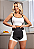 Conjunto Fitness Short Preto com Branco Cintura Alta e Cropped Alcinha Academia - Imagem 1