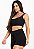 Conjunto Fitness Short Cintura Alta com Cardaço Fake + Cropped Preto Alça Dupla - Imagem 1