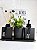 Kit Lavabo  Cubo Preto fosco Aromatizador Difusor  Saboneteira com bandeja e vaso de flor - Imagem 1