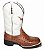 Bota Texana Estampa Avest Pinhão Cano Boi Branco Sola Preta Bico Quadrado - Imagem 2