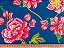 Chita Azul Escuro Estampa Floral Cor-de-rosa e Vermelha - Retalho 50cm x 1,40m - Imagem 3