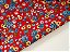 Chita Vermelha Estampada Floral Azul Céu, Amarelo e Branco - Retalho 1,65m x 1,40m - Imagem 1