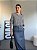 CAMISA FEMININA OVERSIZED GOLA TRADICIONAL EM VISCOLINHO LISTRADA PRETA - Imagem 1