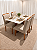Mesa de Jantar Larissa 120x90 Vidro Off/Base Madeira + 4 Cad. Tula Dupla - Veludo Bege - Imagem 1
