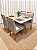 Mesa de Jantar Larissa 120x90 Vidro OffWhite/Base Madeira + 4 Cad. Tula Dupla - Linho Cinza - Imagem 1