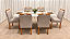 Mesa de Jantar Jasmine 160x90 Vidro Off/Base Madeira + 6 Cad. Tula Dupla - Linho Cinza - Imagem 1