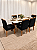 Mesa de Jantar Jasmine 180x90 Vidro Off/Base Madeira + 6 Cad. Tula Dupla - Veludo Preto - Imagem 2