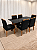 Mesa de Jantar Jasmine 180x90 Vidro Preto/Base Madeira + 6 Cad. Tula Dupla - Veludo Preto - Imagem 2