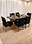 Mesa de Jantar Jasmine 160x90 Vidro Preto/Base Madeira + 6 Cad. Tula Dupla - Veludo Preto - Imagem 1