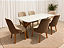 Mesa de Jantar Jasmine 180x90 Vidro Off/Base Madeira + 6 Cad. Luna Concha - Linho Bege com Corino - Imagem 2
