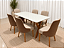 Mesa de Jantar Jasmine 180x90 Vidro Off/Base Madeira + 6 Cad. Luna Concha - Linho Bege com Corino - Imagem 3