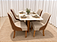 Mesa de Jantar Larissa 120x90 Vidro OffWhite/Base Madeira + 4 Cad. Concha Luna - Linho/Corino - Imagem 1