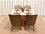 Mesa de Jantar Larissa 120x90 Vidro OffWhite/Base Madeira + 4 Cad. Concha Luna - Linho/Corino - Imagem 2