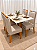 Mesa de Jantar Larissa 120x90 Vidro Off/Base Madeira + 4 Cad. Beth com Botão - Linho Bege - Imagem 1
