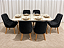 Mesa de Jantar Jasmine 160x90 Vidro Off/Base Madeira + 6 Cad. Luna Concha - Veludo Preto - Imagem 1