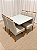 Mesa de Jantar San Marino 90x90 Vidro Off/Base Madeira + 4 Cad. Beth com Botão - Linho Bege - Imagem 3