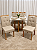 Mesa de Jantar San Marino 90x90 Vidro Off/Base Madeira + 4 Cad. Beth com Botão - Linho Bege - Imagem 1