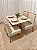 Mesa de Jantar San Marino 90x90 Vidro Off/Base Madeira + 4 Cad. Tula Dupla - Veludo Bege - Imagem 1