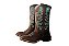 Bota Feminina Mr West - Cor: Fóssil Tabaco/ Fóssil Tabaco/ Bordado Turquesa/ Bico Quadrado/ Solado Flex - Outlet - Imagem 1