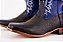 Bota Masculina FYD Cor Cabeça Preta/ Azul Bic/ Solado em couro/ Bico Quadrado/ Cano Médio - Imagem 3