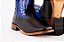 Bota Masculina FYD Cor Cabeça Preta/ Azul Bic/ Solado em couro/ Bico Quadrado/ Cano Médio - Imagem 12