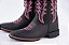 Bota Feminina Austin Solado Flex/ Bico Quadrado/ Cor Preto/ Preto Bordado Rosa - Imagem 3