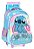 Mochila Infantil com Rodinha Stitch Azul G com Cetim e Pelúcia Luxcel - Imagem 1