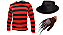 Fantasia Freedy Krueger Camisa Garra Chapéu Adulto Halloween - Imagem 1
