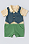 Macacão Curto Bebê Menino Coletinho Jeans 100% Algodão Verde - Imagem 1