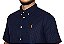Camisa Social Oxford Xadrez Manga Curta Azul Marinho Logo Clássico Laranja - Imagem 3