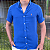 Camisa Social Linho Manga Curta Azul Royal Logo Clássico Laranja - Imagem 2