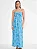 Vestido Colcci Longo Listrado Com Flores- Azul & Branco M - Izibida - Imagem 1
