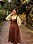 Vestido Celine Bordado Marrom Café - Imagem 4