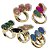 5 Anel Navete Cabochãoo 3 Pedras Misto Banho Flash Dourado Aro Ajustável Atacado - Imagem 5