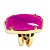 03 Anel Pedra Agata Rosa Natural Retangular Dourado Ajustavel - Imagem 2