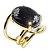 03 Anel Obsidiana Flocos de Neve Cabochão Oval Pequeno Dourado - Imagem 1
