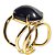 05 Anel Obsidiana Negra Cabochão Oval Pequeno Dourado - Imagem 1