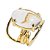 05 Anel Cristal Cabochão Oval Pequeno Natural Dourado Ajustável - Imagem 1