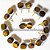 05 Brinco Button Pedra Olho de Tigre Natural Montagem Dourado - Imagem 1